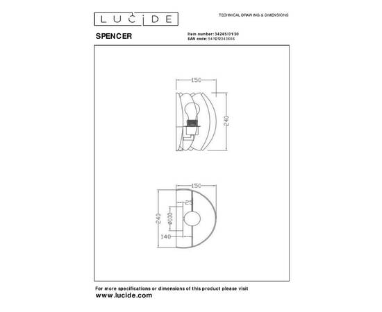 Настенный светильник Lucide Spencer 34245/01/30, изображение 3
