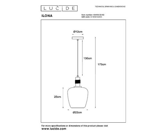 Подвесной светильник Lucide Ilona 45408/22/62, изображение 8