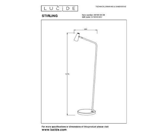 Торшер Lucide Stirling 36720/03/30, изображение 5