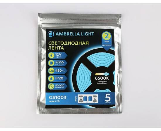 Светодиодная лента Ambrella Light LED Strip 12В 2835 4,8Вт/м 6500K 5м IP20 GS1003, изображение 6