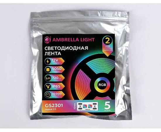 Светодиодная лента Ambrella Light LED Strip 12В 5050 7,2Вт/м RGB 5м IP65 GS2301, изображение 2