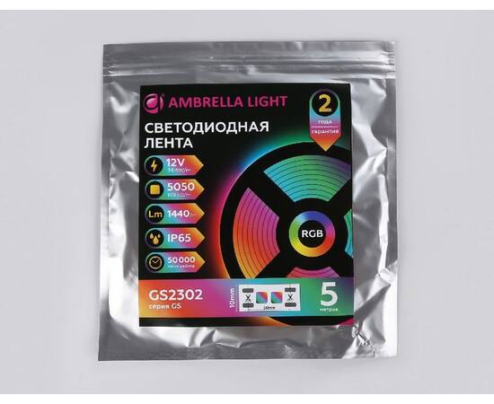 Светодиодная лента Ambrella Light LED Strip 12В 5050 14,4Вт/м RGB 5м IP65 GS2302, изображение 5