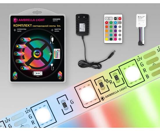 Светодиодная лента Ambrella Light LED Strip 12В 5050 14,4Вт/м RGB 5м IP20 GS2402