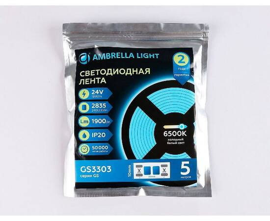 Светодиодная лента Ambrella Light LED Strip 24В 2835 18Вт/м 6500K 5м IP20 GS3303, изображение 6