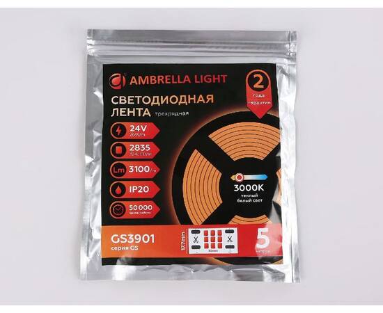 Светодиодная лента трехрядная Ambrella Light LED Strip 24В 2835 26Вт/м 3000K 5м IP20 GS3901, изображение 6