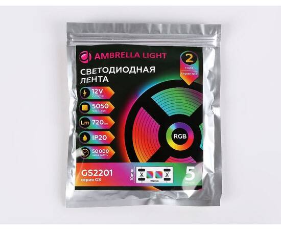 Светодиодная лента Ambrella Light LED Strip 12В 5050 7,2Вт/м RGB 5м IP20 GS2201, изображение 5