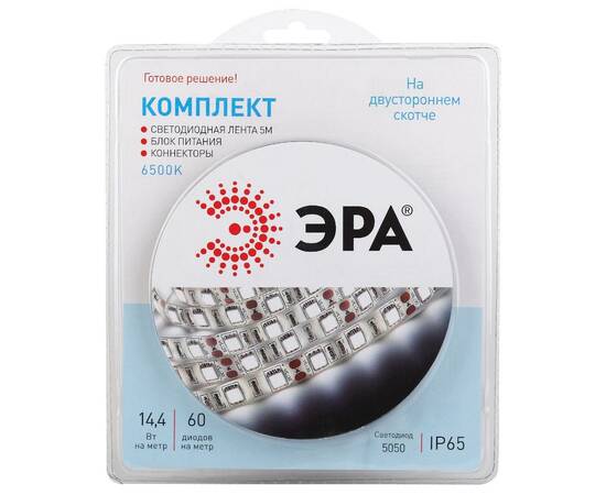 Комплект светодиодной ленты Эра 12В 5050 14,4Вт/м 6500K 5м IP65 5050kit-14,4-60-12-IP65-6500-5m Б004, изображение 2