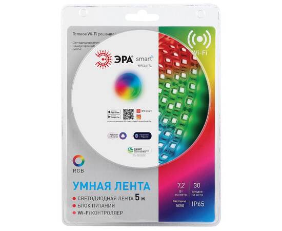 Комплект светодиодной ленты Эра 12В 5050 7,2Вт/м RGB 5м IP65 5050-30-RGB-IP65-Wifi-5m (12V) Б0043446, изображение 2