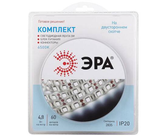Комплект светодиодной ленты Эра 12В 2835 4,8Вт/м 6500K 5м IP20 2835kit-4,8-60-12-IP20-6500-5m Б00430, изображение 2