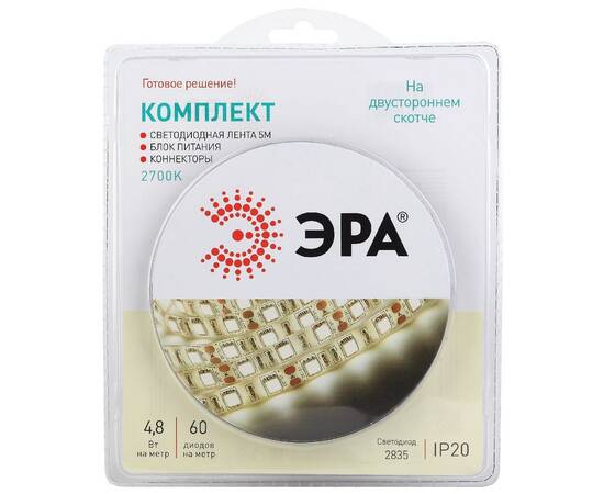 Комплект светодиодной ленты Эра 12В 2835 4,8Вт/м 2700K 5м IP20 2835kit-4,8-60-12-IP20-2700-5m Б00430, изображение 2