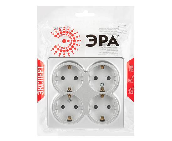 Розетка четырехместная с заземлением со шторками Эра 11-2211-03 Б0063022, изображение 4