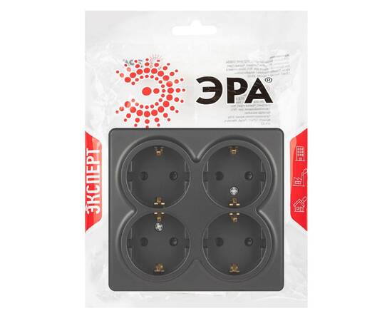 Розетка четырехместная с заземлением со шторками Эра 11-2211-05 Б0063004, изображение 4