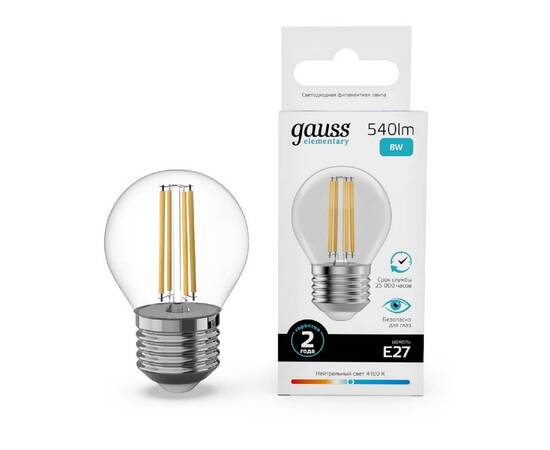 Лампа светодиодная Gauss Filament Elementary E27 8W 4100K 52228