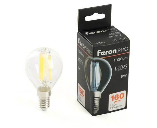 Лампа светодиодная Feron LB-1708 E14 8W 6400K 51261