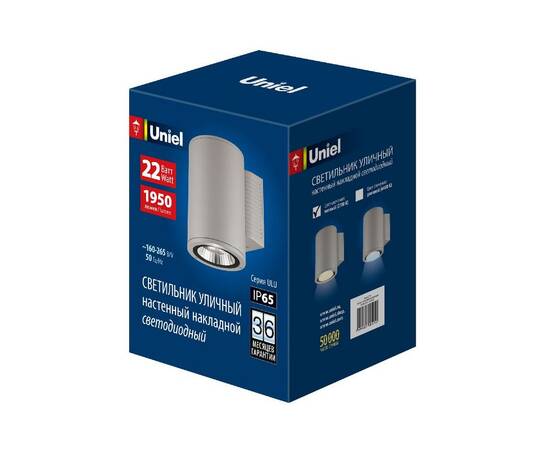 Уличный настенный светильник Uniel ULU-S21С-22W/2700K IP65 LIGHT GREY UL-00011082, изображение 2