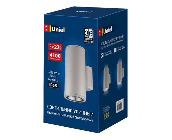 Уличный настенный светильник Uniel ULU-S22D-2x22W/2700K IP65 LIGHT GREY UL-00011086, изображение 2