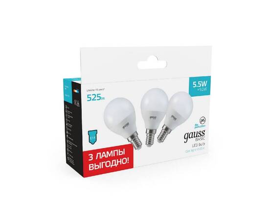 Лампа светодиодная Gauss Basic E14 5,5W 4100K 10531252T, изображение 4