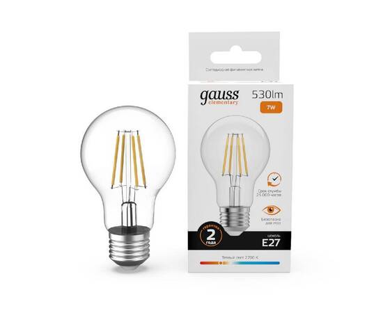 Лампа светодиодная Gauss Filament Elementary E27 7W 2700K 22217