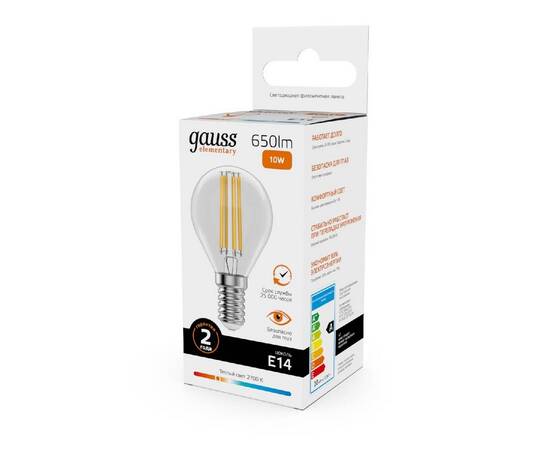 Лампа светодиодная Gauss Filament Elementary E14 10W 2700K 52110, изображение 4