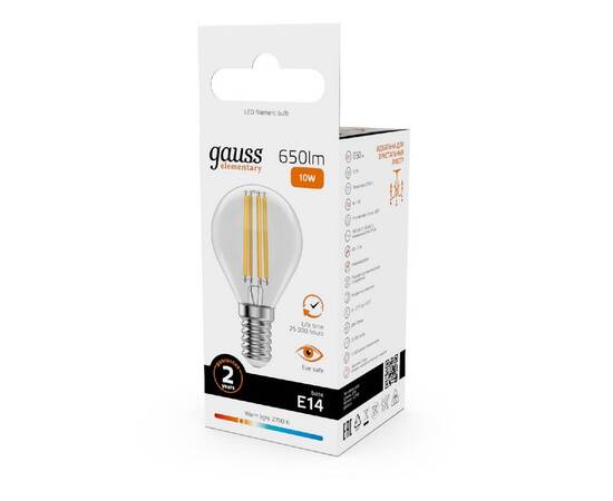 Лампа светодиодная Gauss Filament Elementary E14 10W 2700K 52110, изображение 5