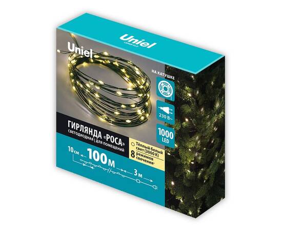 Гирлянда Роса Uniel ULD-S10000-1000/DGA WARM WHITE IP20 DEW UL-00012089, изображение 2