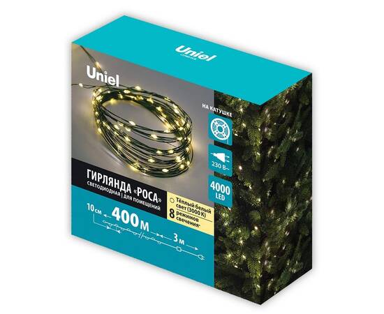 Гирлянда Роса Uniel ULD-S40000-4000/DGA WARM WHITE IP20 DEW UL-00012094, изображение 8