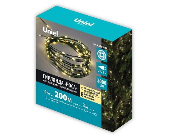 Гирлянда Роса Uniel ULD-S20000-2000/DGA WARM WHITE IP20 DEW UL-00012092, изображение 2