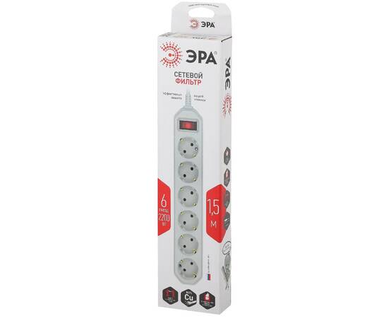Сетевой фильтр Эра USF-6es-1,5m-W-BOX Б0037260, изображение 2