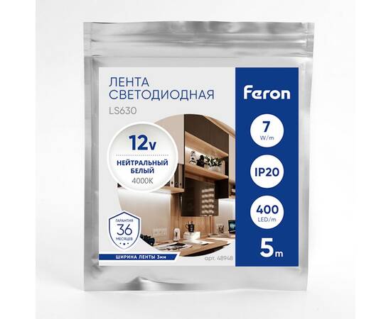 Светодиодная лента Feron LS630 12В 7Вт/м 4000К 5м IP20 48948, изображение 3