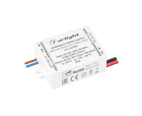 Блок питания Arlight ARPJ-SP-39260-PFC-TRIAC-MINI (10W, 20-39V, 260mA) 047587