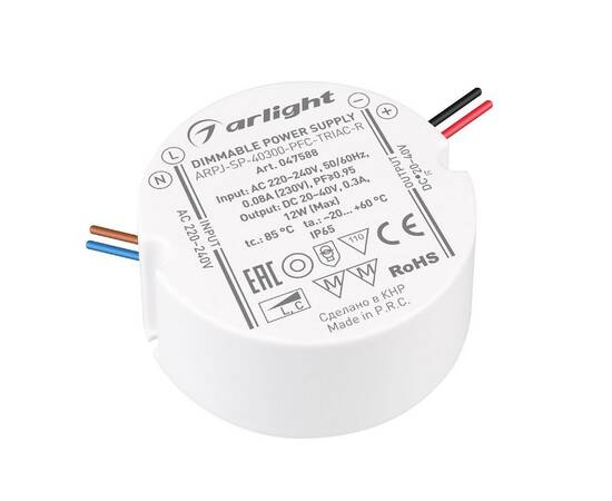 Блок питания Arlight ARPJ-SP-40300-PFC-TRIAC-R (12W, 20-40V, 300mA) 047588