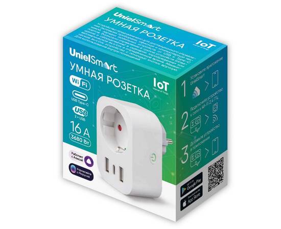 Умная розетка Uniel USH-A103 1G/UC/WF WHITE UL-00011389