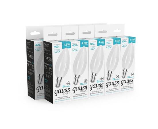 Светодиодная филаментная лампа Gauss Basic Filament E14 4,5W 4100K 1035125, изображение 3