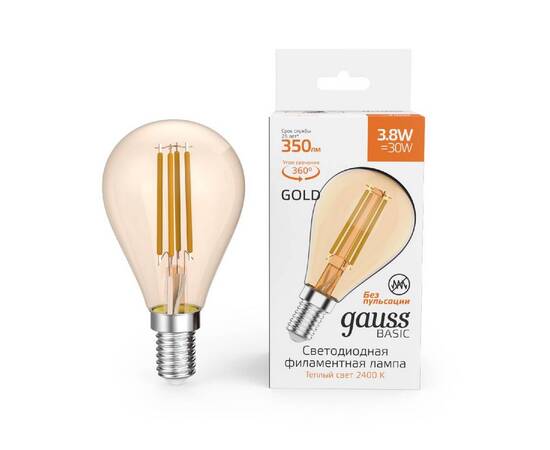 Светодиодная филаментная лампа Gauss Basic Filament E14 3,8W 2400K 1057154