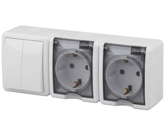 Блок розетки-выключатель двухклавишный ЭРА Эксперт IP54 16A 250V 11-7404-01 Б0027675