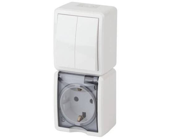 Блок розетка-выключатель двухклавишный ЭРА Эксперт IP54 16A 250V 11-7408-01 Б0036006