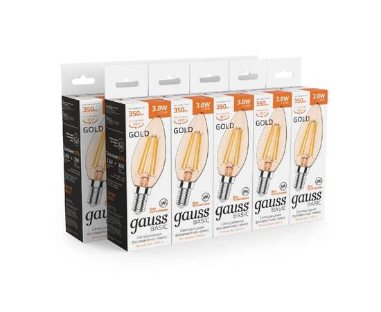 Светодиодная филаментная лампа Gauss Basic Filament E14 3,8W 2400K 1037154, изображение 3