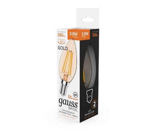 Светодиодная филаментная лампа Gauss Basic Filament E14 3,8W 2400K 1037154, изображение 4