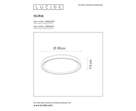 Потолочный светодиодный светильник Lucide Nuria 79182/18/31, изображение 2