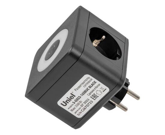 Разветвитель сетевой с выключателем Uniel S-GES2-16SBUC BLACK UL-00011246, изображение 4