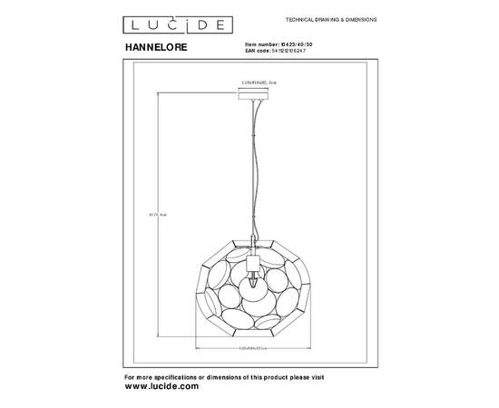 Подвесной светильник Lucide Hannelore 10423/40/30, изображение 3
