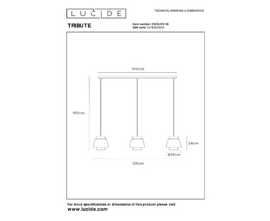 Подвесной светильник Lucide Tribute 21435/03/38, изображение 2