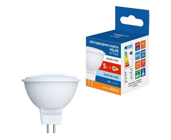 Лампа светодиодная Volpe Optima LED-MR16-5W/4000K/GU5.3/FR/SLS UL-00008839, изображение 5