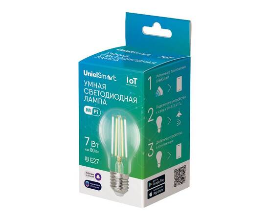 Лампа светодиодная умная Uniel LED-A60-7W/SW/E27/230V/WF/CL GLS81TR UL-00011656