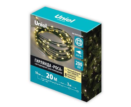 Гирлянда Роса Uniel ULD-S2000-200/DGA WARM WHITE IP20 DEW UL-00012079, изображение 2