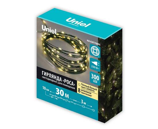 Гирлянда Роса Uniel ULD-S3000-300/DGA WARM WHITE IP20 DEW UL-00012083, изображение 2