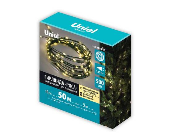 Гирлянда Роса Uniel ULD-S5000-500/DGA WARM WHITE IP20 DEW UL-00012086, изображение 2