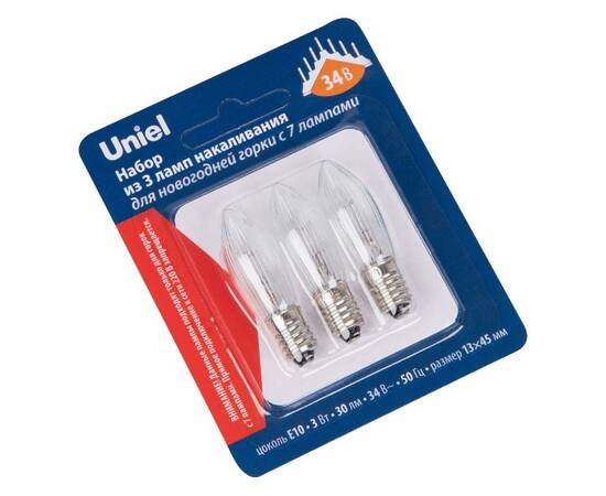 Лампа накаливания Uniel IL-CT13-CL-03/E10/34V SET3 BLISTER UL-00010985