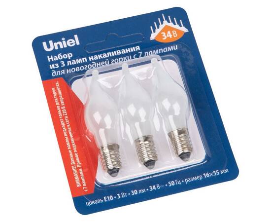 Лампа накаливания Uniel IL-CW16-FR-03/E10/34V SET3 BLISTER UL-00010987