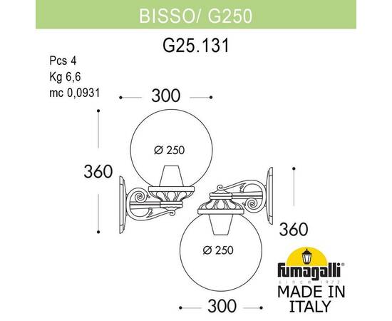 Уличный настенный светильник Fumagalli Globe 250 G25.131.000.VXF1RDN, изображение 2